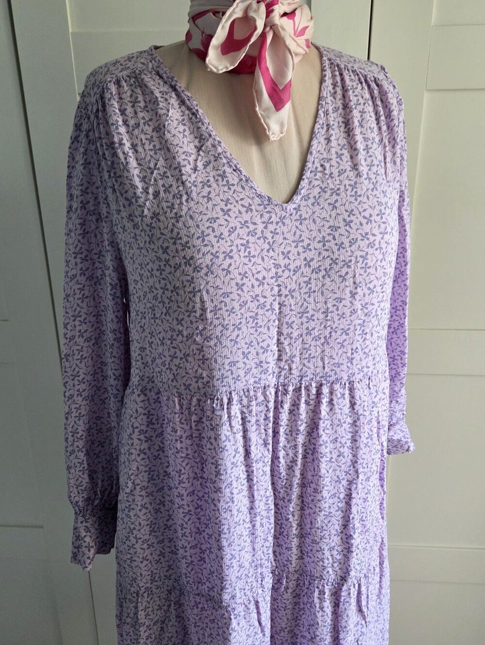 Midi Rayon Dress V neck Bracelet sleeves Lavender